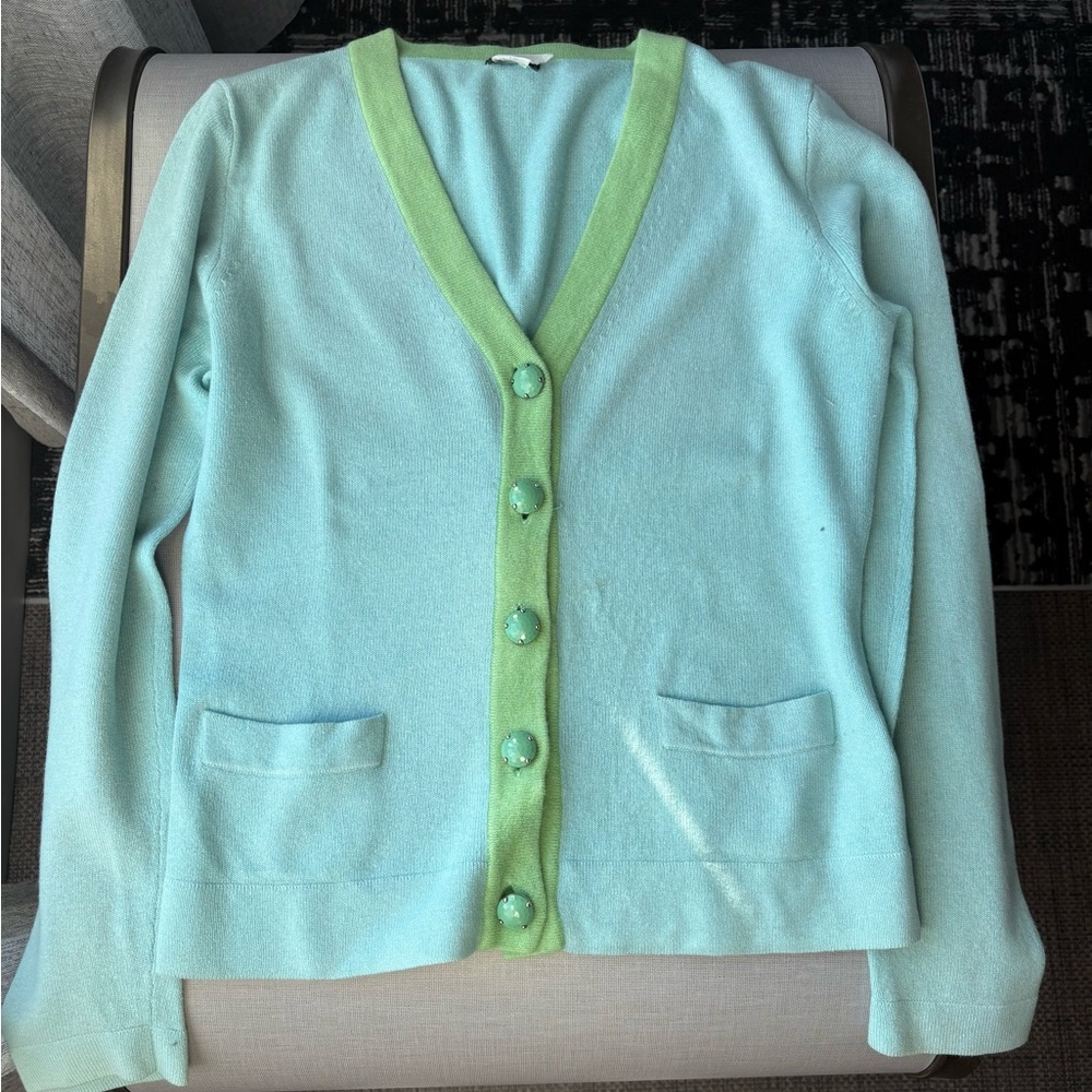 J Crew Women’s Merino Wool Blue & Green Cardigan Size M